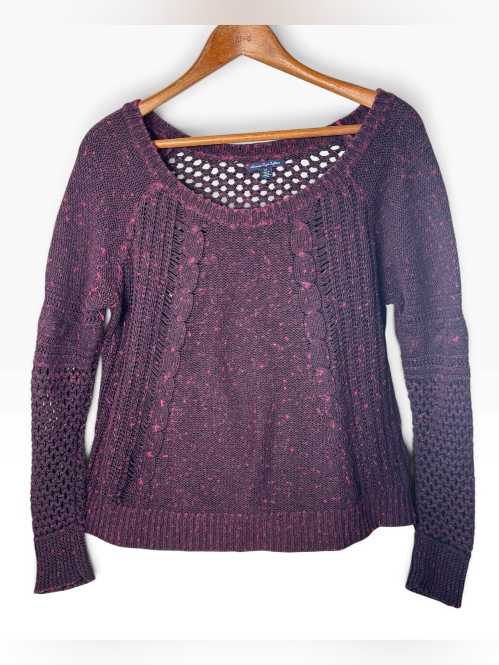 American Eagle Outfitters Plum Cable-Knit Scoop Neck Sweater Womens Size Large